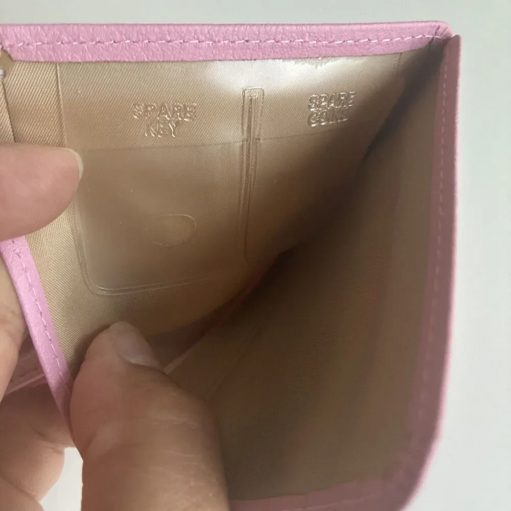 Buxton Pink Leather ID Coin Purse Card Holder Wallet Mini Key Holder